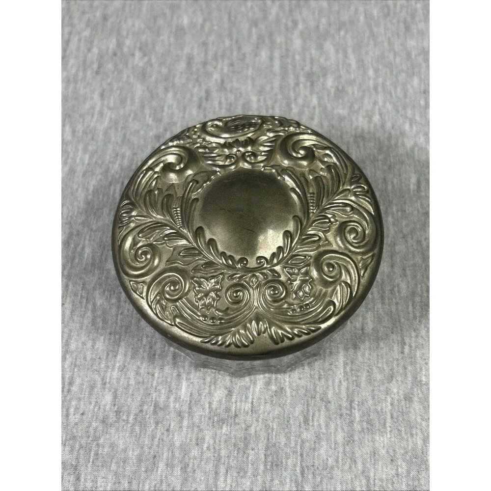 Vintage Ornate Victorian Silver Plate & Glass Vanity Powder Jar or Trinket Box - Picture 12 of 16